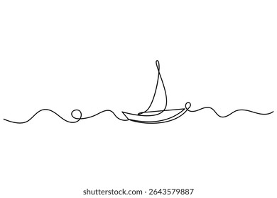  sailboat continuous one line drawing and outline vector illustration.