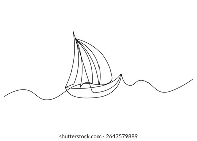  sailboat continuous one line drawing and outline vector illustration.