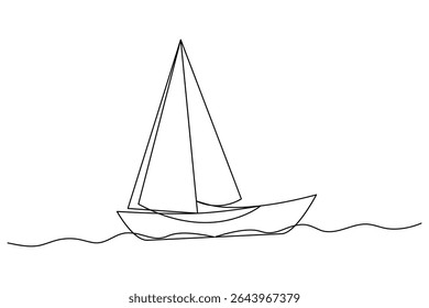 sailboat continuous one line drawing and outline vector illustration.