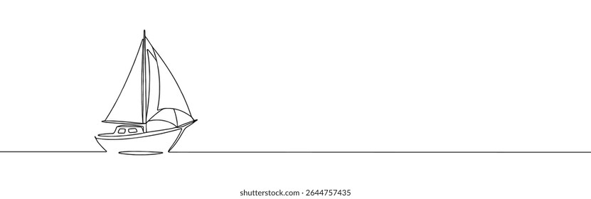 Sailboat continuous one line drawing. Sea boat, yacht in simple linear style. Vector illustration.