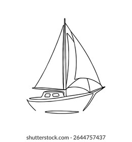 Sailboat continuous one line drawing. Sea boat, yacht in simple linear style. Vector illustration.