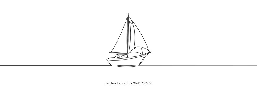 Sailboat continuous one line drawing. Sea boat, yacht in simple linear style. Vector illustration.