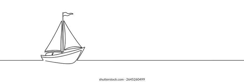 Sailboat continuous one line drawing. Sea boat, yacht in simple linear style. Vector illustration.
