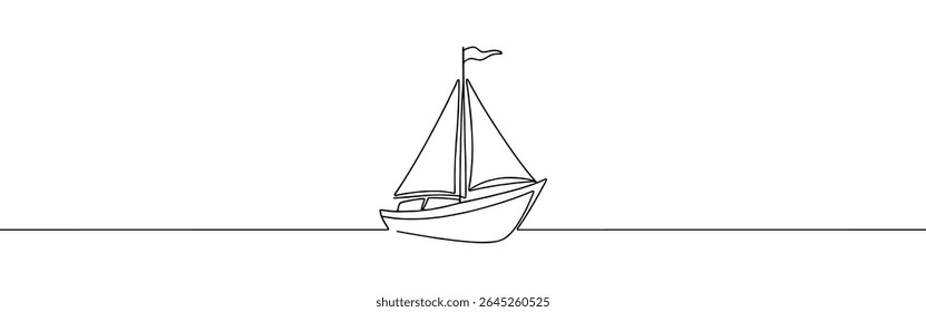 Sailboat continuous one line drawing. Sea boat, yacht in simple linear style. Vector illustration.