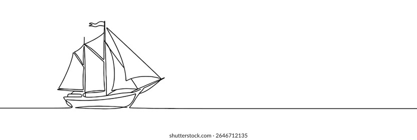 Sailboat continuous one line drawing. Sea boat, yacht in simple linear style. Vector illustration.