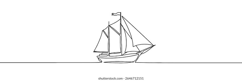 Sailboat continuous one line drawing. Sea boat, yacht in simple linear style. Vector illustration.
