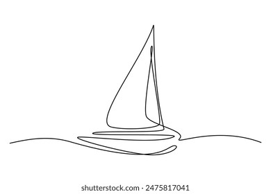 Sailboat continuous one line icon drawing on white background. Sea boat vector illustration in doodle style. Yacht contour linear sign design