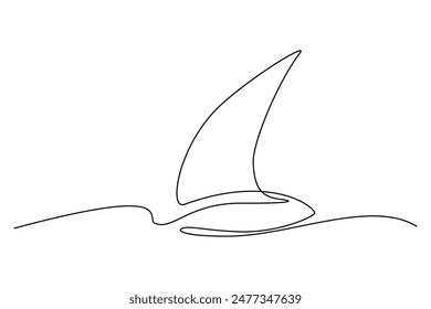 Sailboat continuous one line icon drawing on white background. Sea boat vector illustration in doodle style. Yacht contour linear sign design