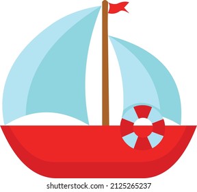 Sailboat. Cute boat with sails on a white isolated background.  Vector illustration in a flat style.