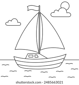 Sailboat cute and funny outline coloring page