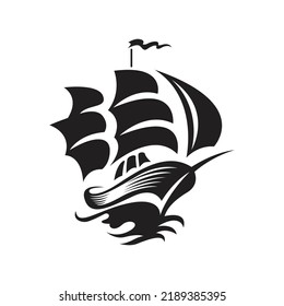 sailboat design in ocean waters with waves. Vector illustration