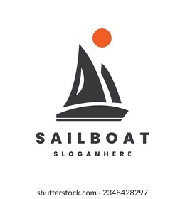 Sailboat dhow boat ship on Sea Ocean Wave . for Sailing Travel Transport logo design