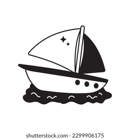 Sailboat  doodle vector outline icon. EPS 10 file