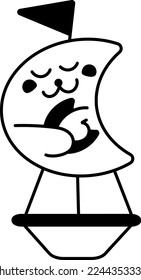 Sailboat doodle2. Cute single sailboat character. Cartoon black and white vector illustration.