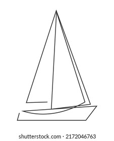 Segelboot Zeichnung mit kontinuierlicher Linie Kunst. Skizze zeichnen. Eine Linie Zeichnung des Segelbootes. Minimalistische, einzeilige Vektorgrafik.