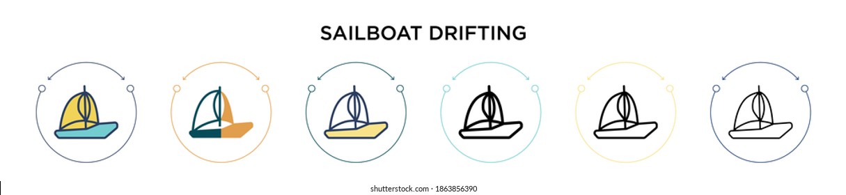 Sailboat drifting icon in filled, thin line, outline and stroke style. Vector illustration of two colored and black sailboat drifting vector icons designs can be used for mobile, ui, web