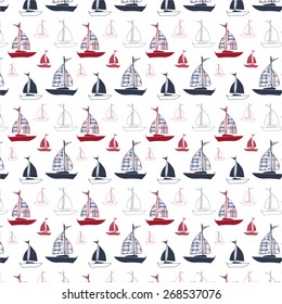 Sailboat Featuring Red, White and Blue Madras Print Sail - Seamless Pattern - Vector
