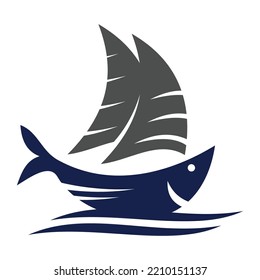 sailboat fish restaurant logo Icon Illustration Brand Identity