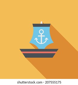 Sailboat flat icon with long shadow