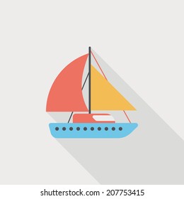 Sailboat flat icon with long shadow