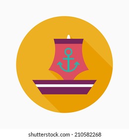 Sailboat flat icon with long shadow