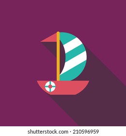Sailboat flat icon with long shadow