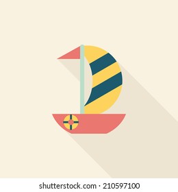Sailboat flat icon with long shadow