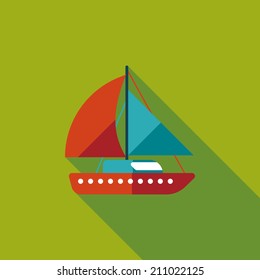 Sailboat flat icon with long shadow
