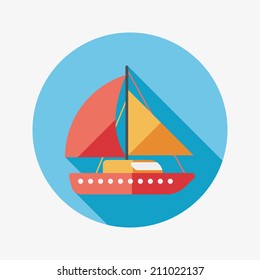 Sailboat flat icon with long shadow