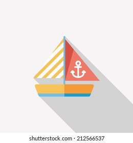 Sailboat flat icon with long shadow