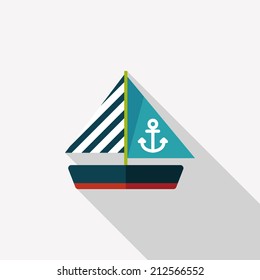 Sailboat flat icon with long shadow