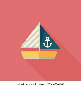 Sailboat flat icon with long shadow