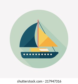 Sailboat flat icon with long shadow