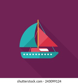 Sailboat flat icon with long shadow