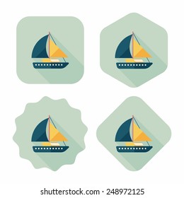 Sailboat flat icon with long shadow