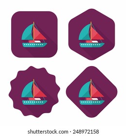 Sailboat flat icon with long shadow
