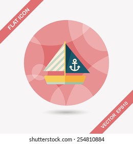 Sailboat flat icon with long shadow