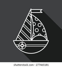 Sailboat flat icon with long shadow, line icon