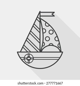 Sailboat flat icon with long shadow, line icon