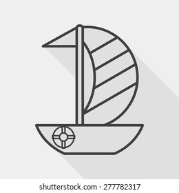 Sailboat flat icon with long shadow, line icon