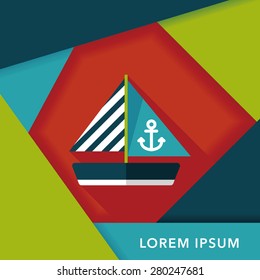 Sailboat flat icon with long shadow