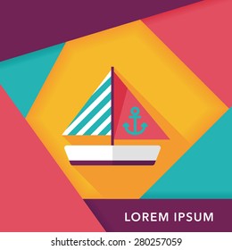 Sailboat flat icon with long shadow