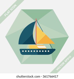 Sailboat flat icon with long shadow