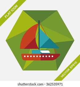 Sailboat flat icon with long shadow