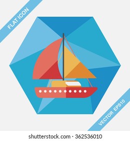 Sailboat flat icon with long shadow