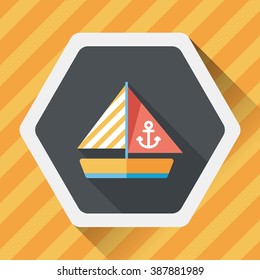Sailboat flat icon with long shadow