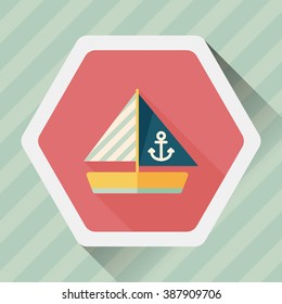 Sailboat flat icon with long shadow