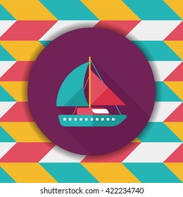 Sailboat flat icon with long shadow