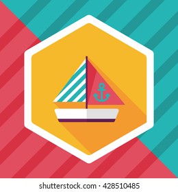 Sailboat flat icon with long shadow