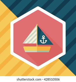 Sailboat flat icon with long shadow